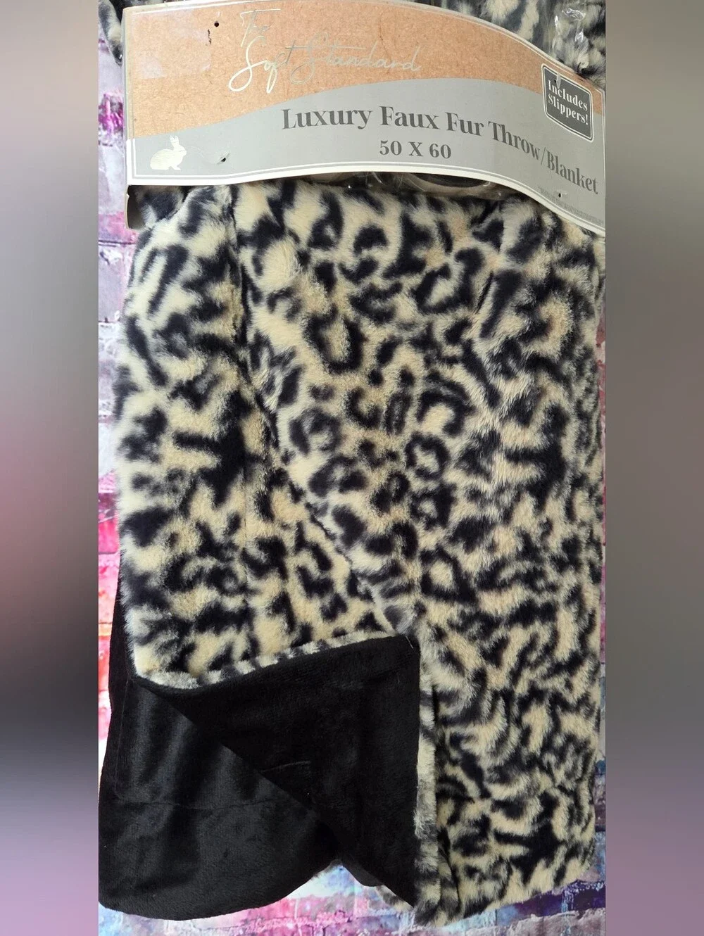 Luxury Leopard Print Faux Fur Throw Blanket- Slippers Included